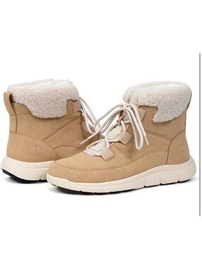 NIB JBU Freeze Round Tan Ankle Boots Faux Fur Cuff All Terra Traction Sz W 8